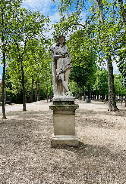 istock Tree-Lined Park Avenue Centered on Marble Statute, with Soft Dappled Shadows 2243505874