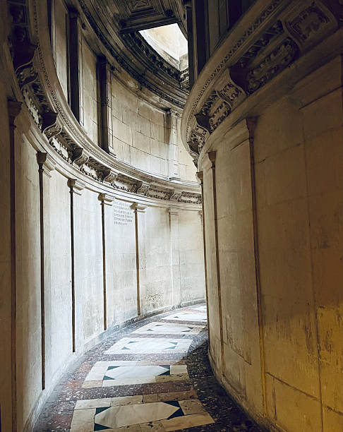 Curved Marble Corridor Inside Historic European Cathedral