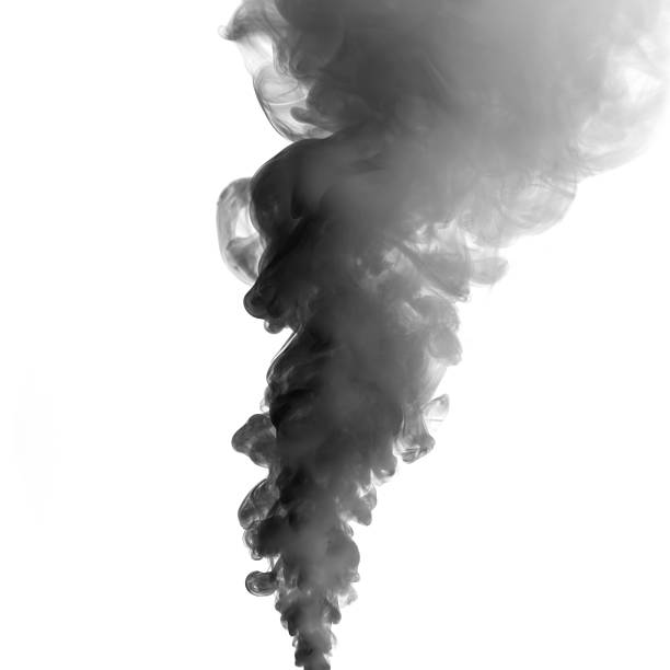 istock Black smoke rising on white background, perfect for pollution, fire, or abstract design. Realistic vapor texture ideal for effects, motion graphics, and dramatic visual concepts. 2243508667