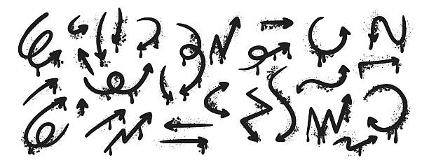 istock Set of graffiti arrows. Spray paint hand drawn sketch doodle symbols. Street art direction icons for urban design, poster, hip hop style. Isolated vector illustration 2243522712