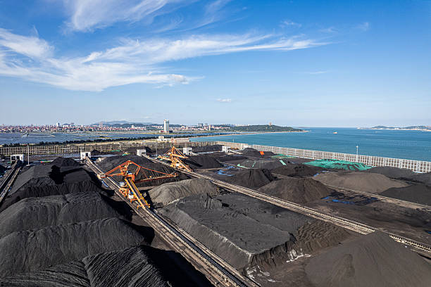 istock Aerial view of cargo port filled with coal 2243536734