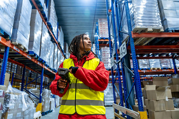 istock Female worker scanning inventory in cold storage warehouse 2243537987