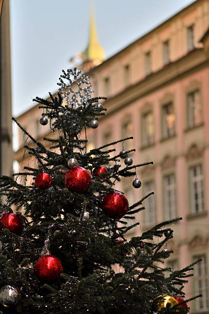 istock Urban Christmas Tree with Red and Silver Ornaments 2243540475