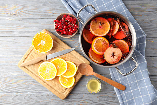 istock Concept of cooking  mulled wine on gray background 2243543934