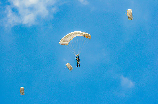 Ankara, Türkiye - October 29, 2008 : Turkish soldiers with white parachutes on October 29 Republic Day