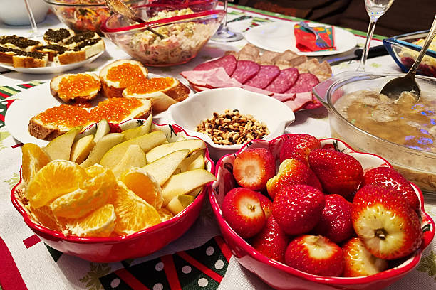istock A festive table with appetizers, vegetables, and fruits. Holidays. 2243560604