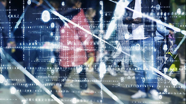 istock Man Using Smartphone overlaid with a matrix of numbers. 2243561075