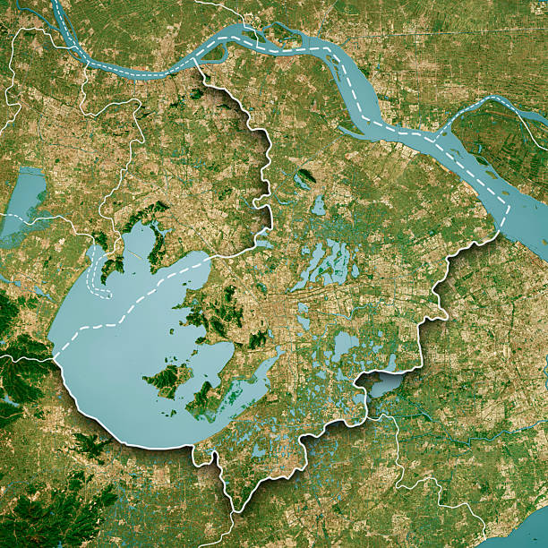 istock Suzhou City Satellite Topographic Map 3D Render Color Border 2243567294