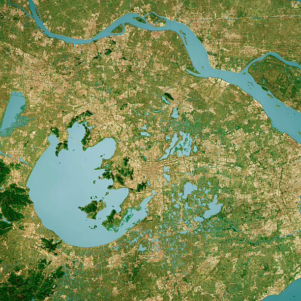 istock Suzhou City Satellite Topographic Map 3D Render Color 2243567363