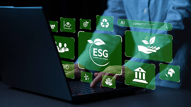 istock Businessman using laptop for ESG governance, social responsibility concept. 2243568075