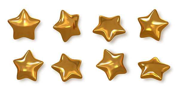 istock Golden 3D Star Icons Set With Shiny Metallic Surface On White Background. Luxury Award, Celebration, and Holiday Decoration Concept. Vector Illustration 2243585023
