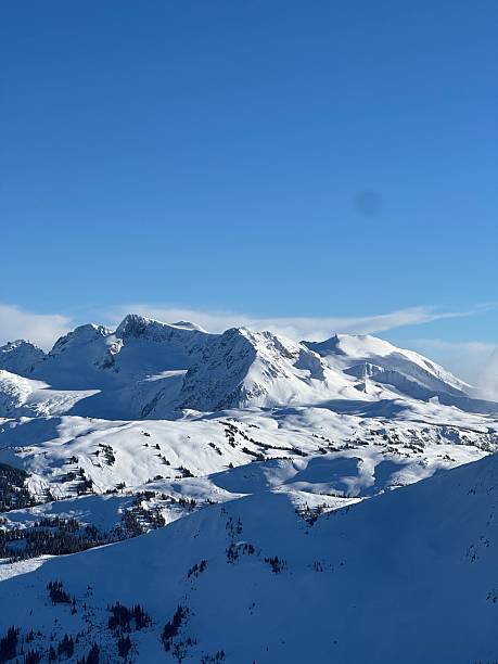 istock Snowy mountain range under clear blue winter sky 2243594969