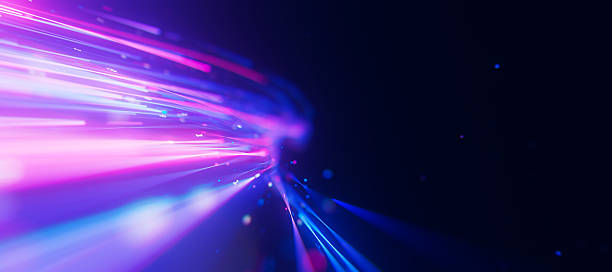 istock Closeup of bigdata light speed trail flow to infinity. Abstract digital data stream of quantum computing. Cyberspace of qubit trails. Modern tech information transmission. 2243598491