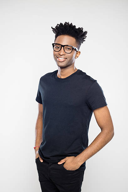 istock Handsome afro american man in black casuals 2243603160