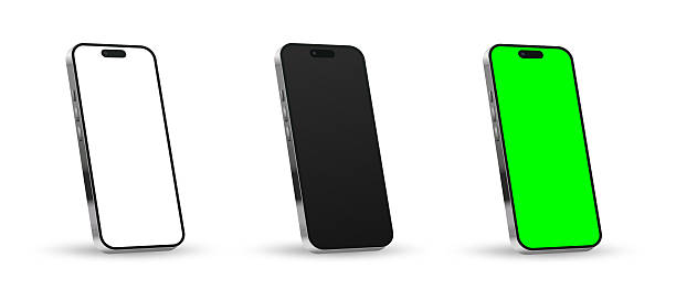 istock A set of realistic mobile phone mockup with green screen, black and white display. Modern smartphones for advertising and user interface design. Social media template. Vector illustration 2243612173