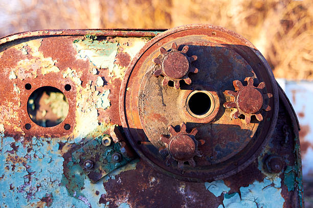 Close up of old rusty gears on an old ship