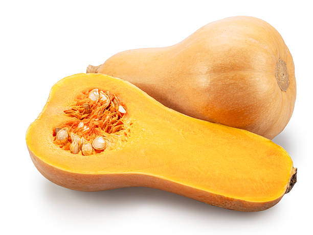 istock Butternut squash or butternut pumpkin and half of it isolated on white background. File contains clipping path. 2243617628