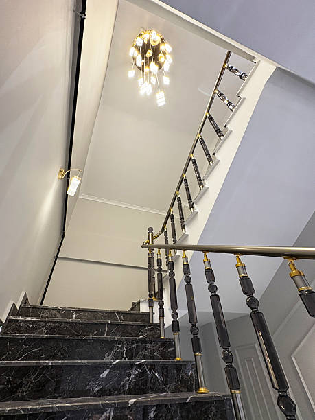 istock Stairs and chandelier in home 2243632623
