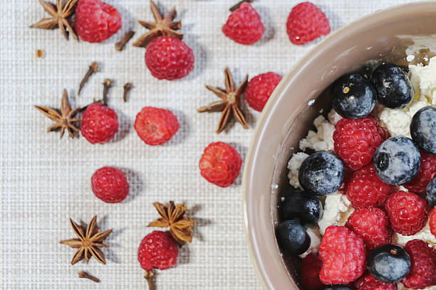 istock Raspberries, blueberries and cottage cheese close-up 2243635369