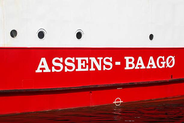 Ferry connection sign between Assens and Baago Island in Denmark