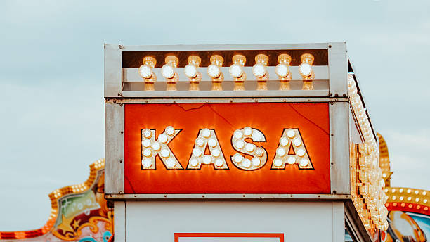 istock Bright Red KASA Sign on Amusement Ticket Booth – Carnival Entry Point Close-Up 2243646528