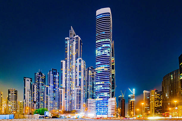 Dubai, UAE  october 02, 2025: The Bay Gate Tower, Executive Tower M at night