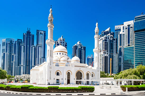 Grand Zabeel Mosque with two minarets in city Dubai, United Arab Emirates.