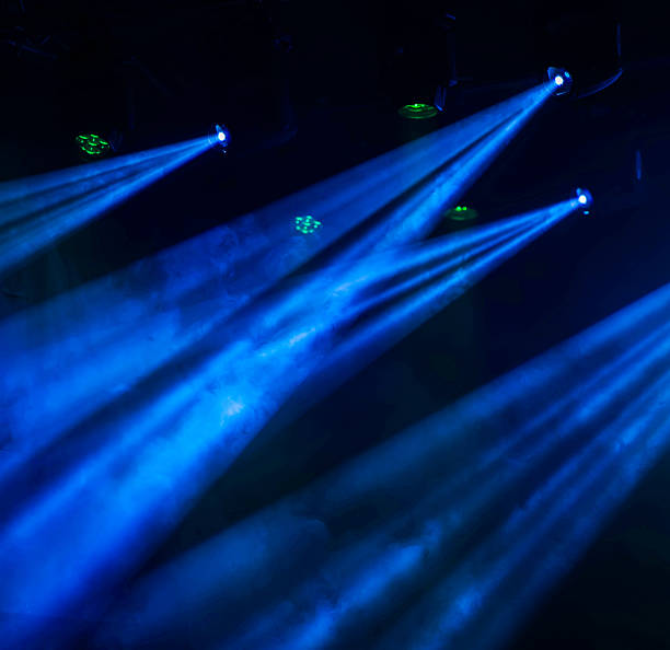 istock Green and blue light beams on dark background 2243655087