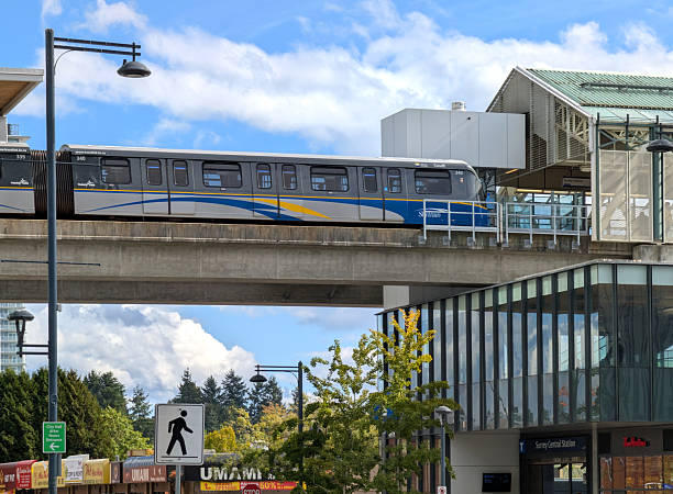 Vancouver, British Columbia, Canada. Mar 25, 2024. A close up to the Canada Line SkyTrainMetro system a medium-capacity rapid transit system serving the Metro Vancouver region in British Columbia.