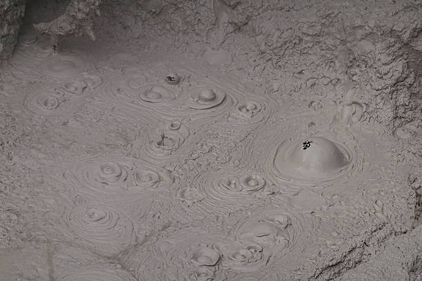 A mud pool bubbles due to geothermal heating, near Rotorua, New Zealand