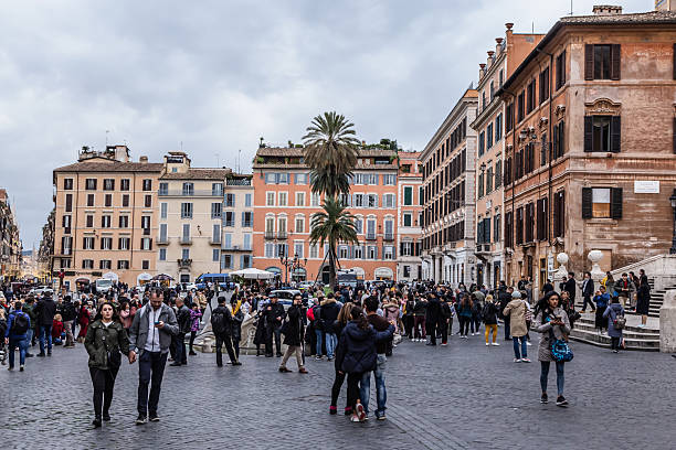 Rome, Italy - December 02, 2019:  The Spanish Steps. Unidentified tourists visit the location.