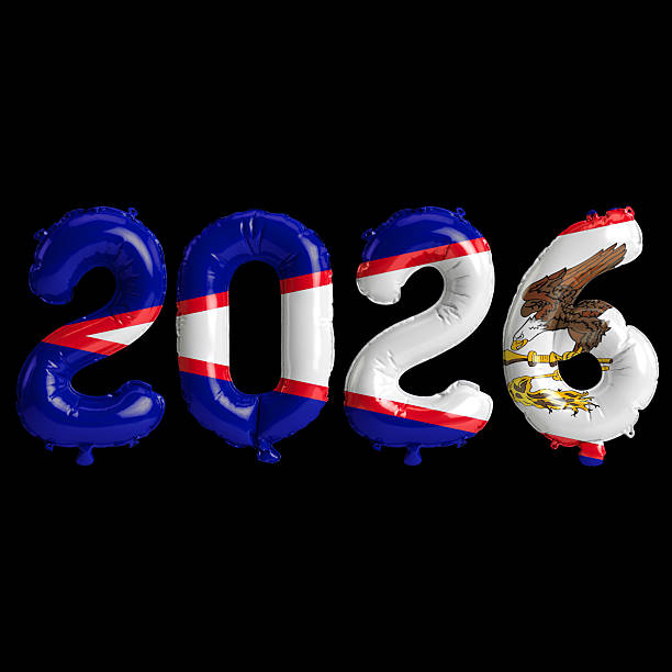 istock American Samoa flag colors 2026 3d illustration, balloon numbers 3d rendering on black background 2243669403