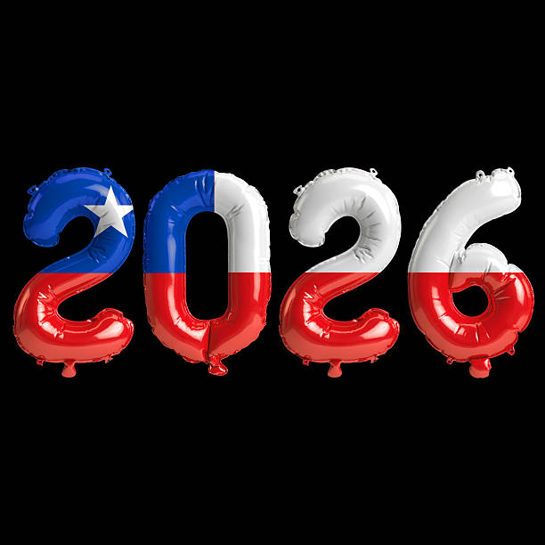 istock Chile flag colors 2026 3d illustration, balloon numbers 3d rendering on black background 2243670199