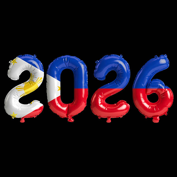 istock Philippines flag colors 2026 3d illustration, balloon numbers 3d rendering on black background 2243672930