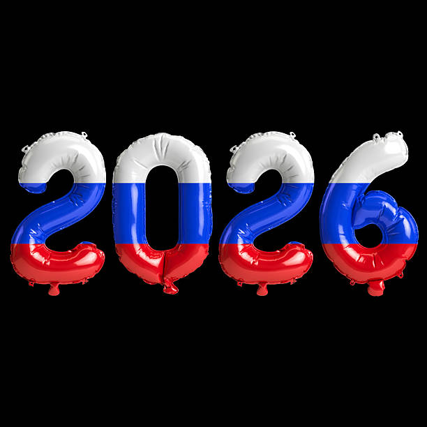 istock Russia flag colors 2026 3d illustration, balloon numbers 3d rendering on black background 2243672942