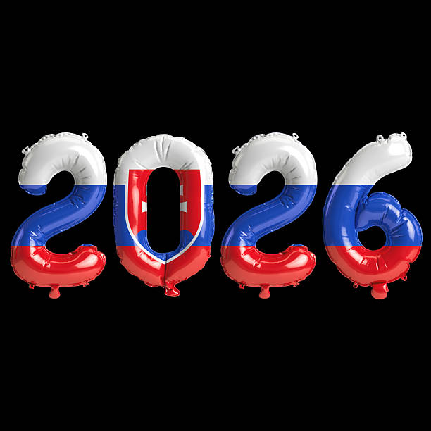 istock Slovakia flag colors 2026 3d illustration, balloon numbers 3d rendering on black background 2243672996
