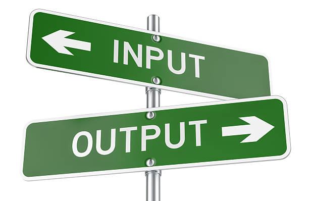 istock Input and Output green direction arrows, street signs. 3D rendering 2243677473