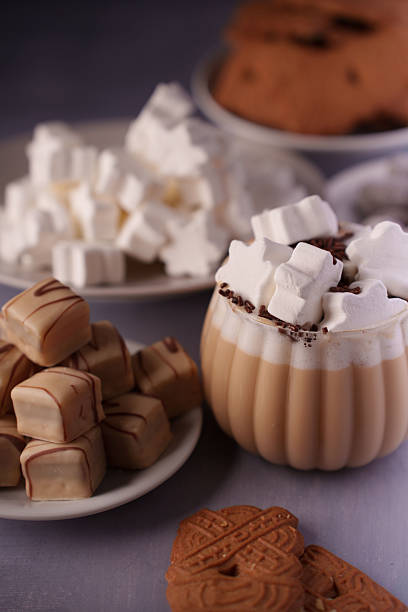 istock delightful indulgence: a cozy composition of hot chocolate with whipped foam, marshmallows, fudge, and biscuits on elegant plates evoking warmth and sweet harmony, gathering, closeup, indoors 2243687436