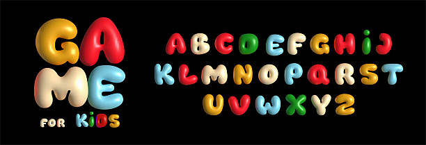 Playful plasticine alphabet font Playful plasticine alphabet font. Chewing gum letters, joyful bubble typography for kids logos. Funky cartoon typeface for greeting cards and birthday invitations. 3D vector illustration collection gummy candy stock illustrations