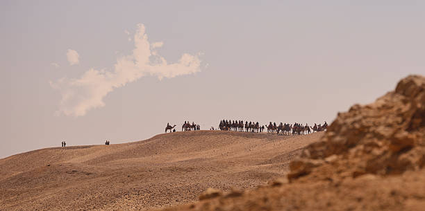 istock Travelers atop a sand dune under a clear desert sky 2243694459