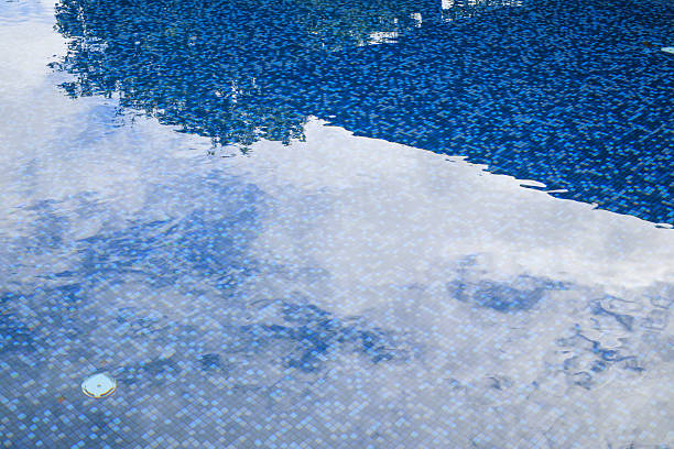 istock Swimming pool water surface and ripple wave with blue mosaic tiles 2243703148
