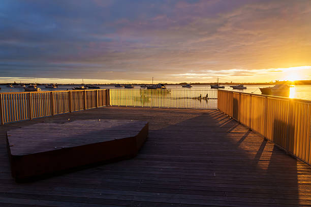 istock Tauranga waterfront walkway and lookout back-lit by sunrise 2243706888