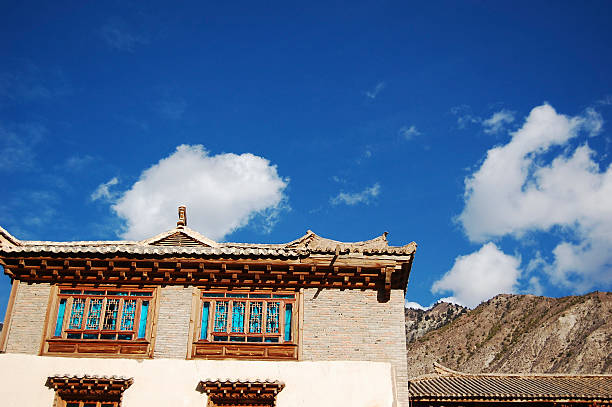 A bird's-eye view of Chinese religious architecture in the snowy forest