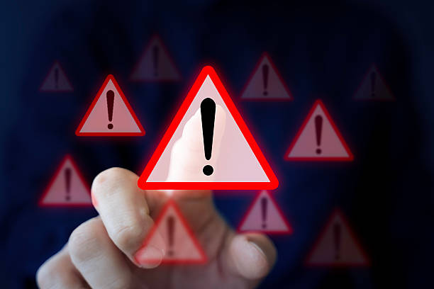 istock Security alert and warning concept with red exclamation triangle symbol for danger notification message 2243737701