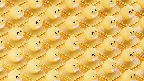 3D Emojis with Smiley Face on Glass Blocks. Digitally Generated Image. 3d render.