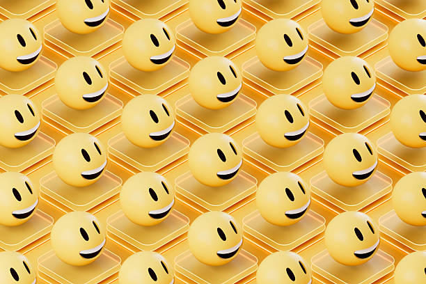 3D Emojis with Smiley Face on Glass Blocks. Digitally Generated Image. 3d render.