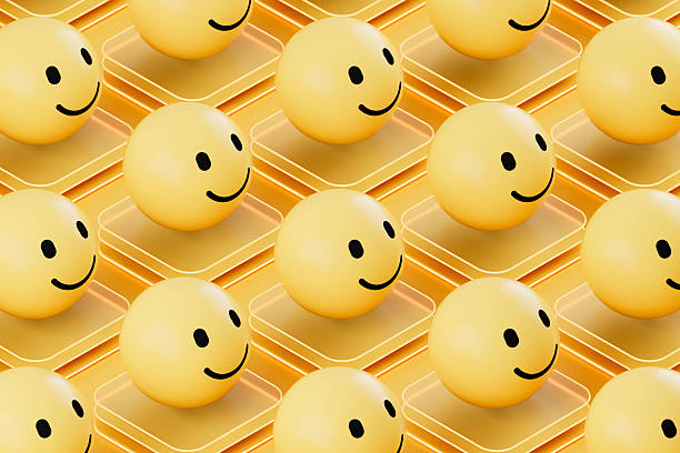 3D Emojis with Smiley Face on Glass Blocks. Digitally Generated Image. 3d render.