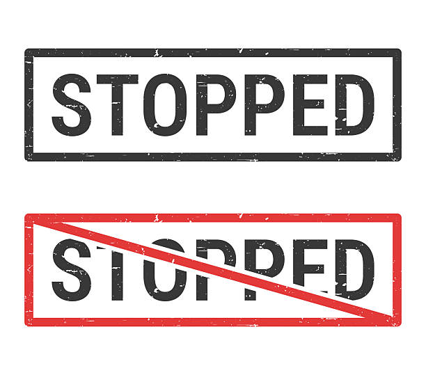 Stopped. Rubber stamps for your own design, isolated on a blank background. The first stamp is in black ink. The second stamp is in red ink with the text in black. The text is crossed out with a red line, it is an exclusion or prohibition stamp. The rubber stamps have a slight grunge texture. Vector Illustration (EPS file, well layered and grouped). Easy to edit, manipulate, resize or colorize. Vector and Jpeg file of different sizes.