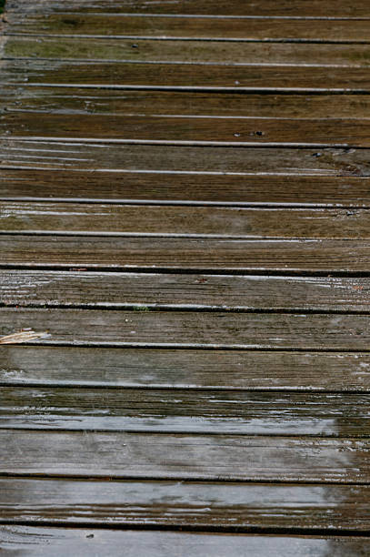 A wood deck got wet.