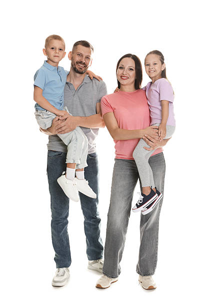 istock Lovely family posing together on white background 2243747749